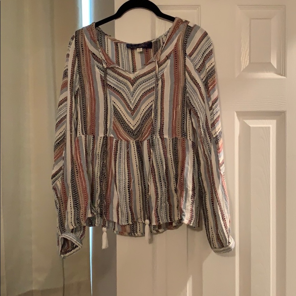 Long sleeve striped linen top